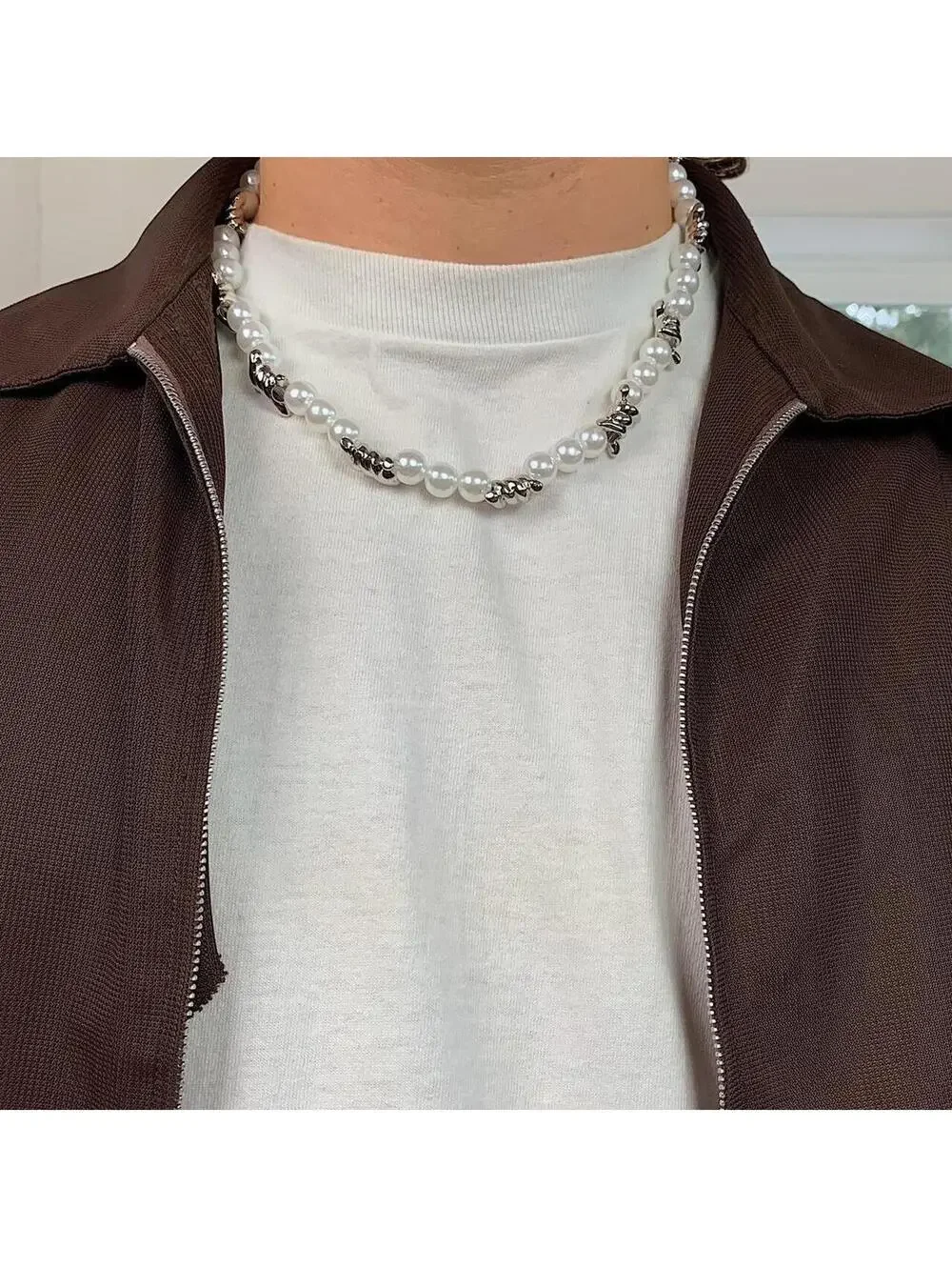 Pearl barbwire y2k 2000s style necklace